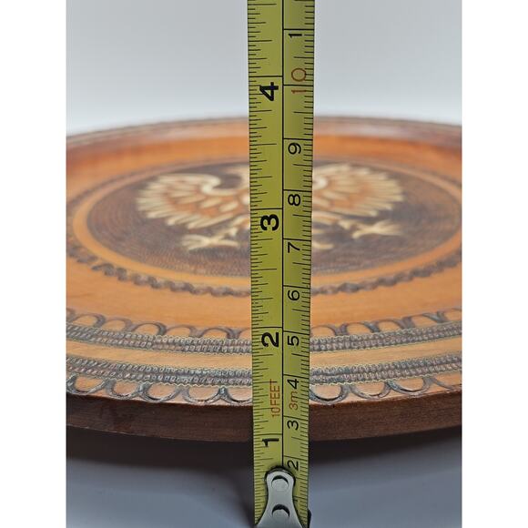 Vintage Hand Carved Wood Polish Falcon Hanging Plaque Wire Accents 12" Plate - Picture 6 of 6